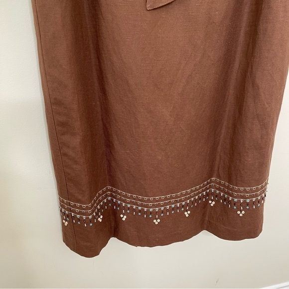 VTG Y2K Sleeveless Linen Midi Dress sequin dead stock vacation - Picture 5 of 13